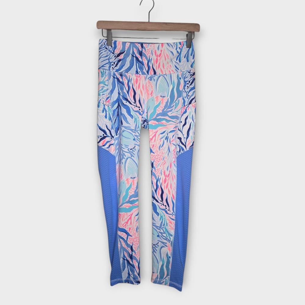 Lilly Pulitzer Luxletic High Rise Leggings Blue Pink Coral Womens Small